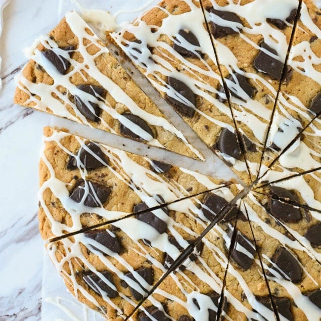 overhead shot of a slice of thin mint pizza