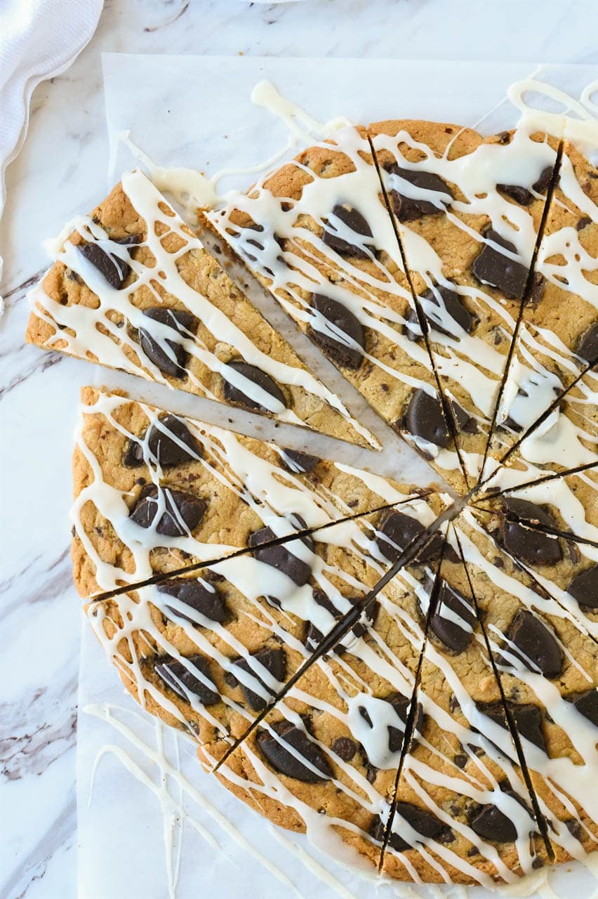 overhead shot of a slice of thin mint pizza