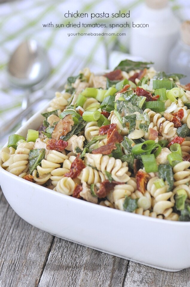 Chicken Pasta Salad with SunDried Tomatoes, Bacon, and Spinach