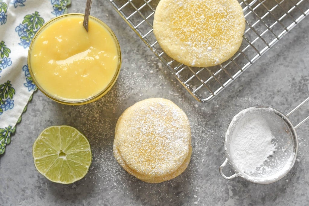 baked key lime cookies key lime curd and powdered sugar