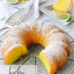 key lime bundt cake on a cooling rack