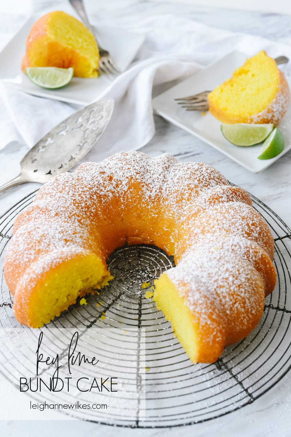 key lime bundt cake on a cooling rack