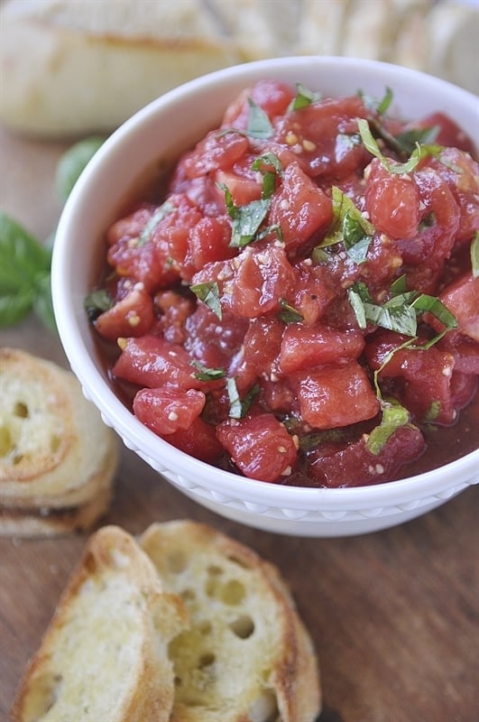 Tomato Bruschetta made with fresh garden tomatoes