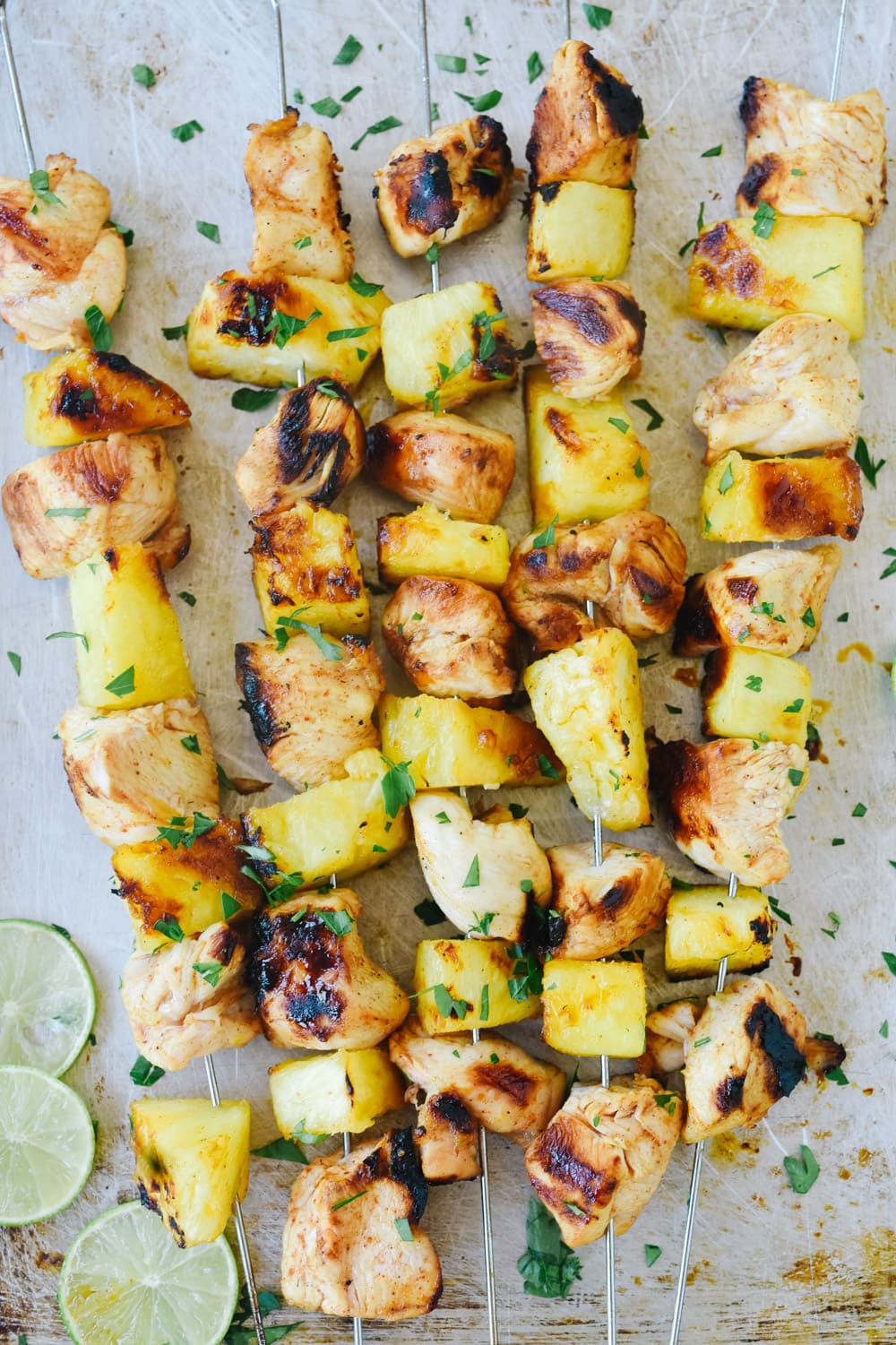 chicken skewers with pineapple.