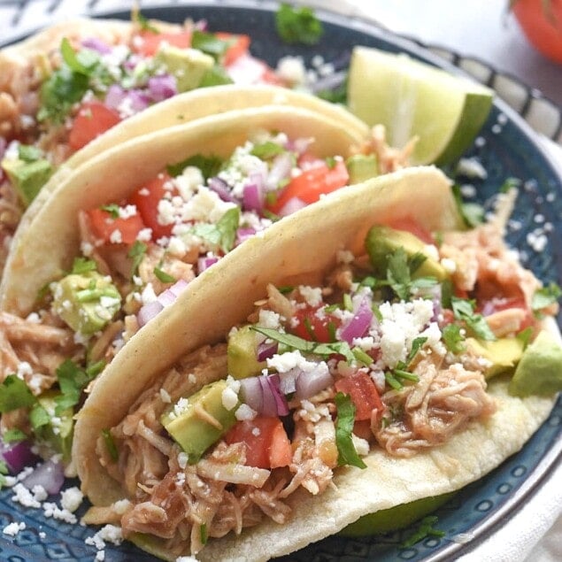 Crock pot Shredded Green Chile Chicken Tacos