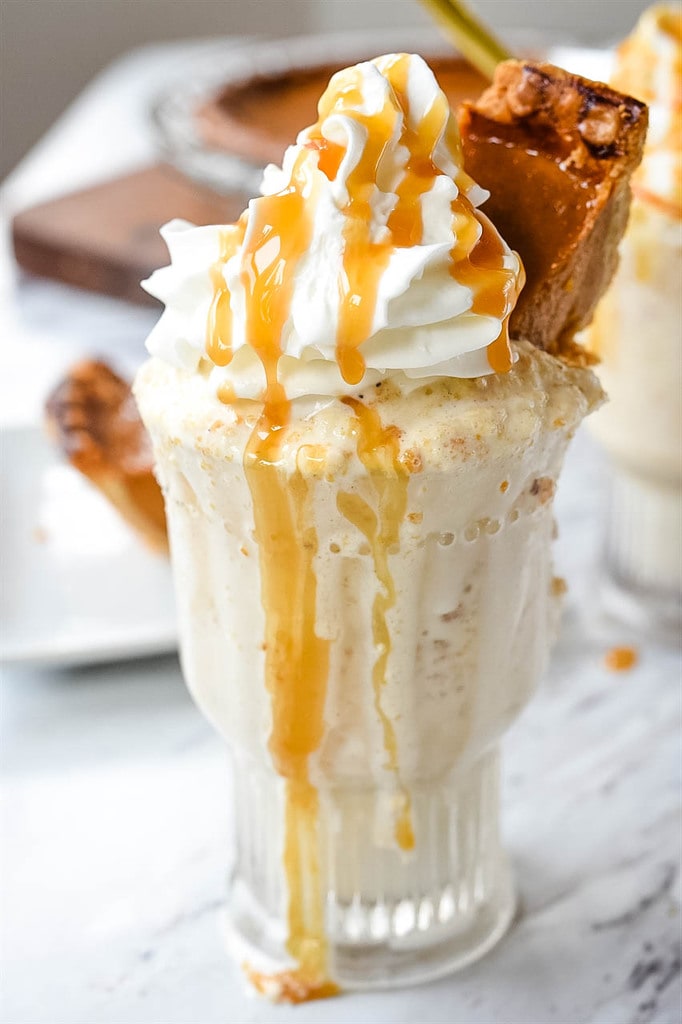 whipped cream caramel and pumpkin pie topped pumpkin shake