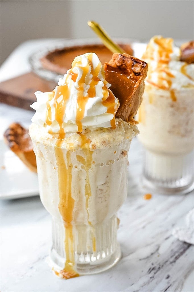 pumpkin milkshake in a tall glass