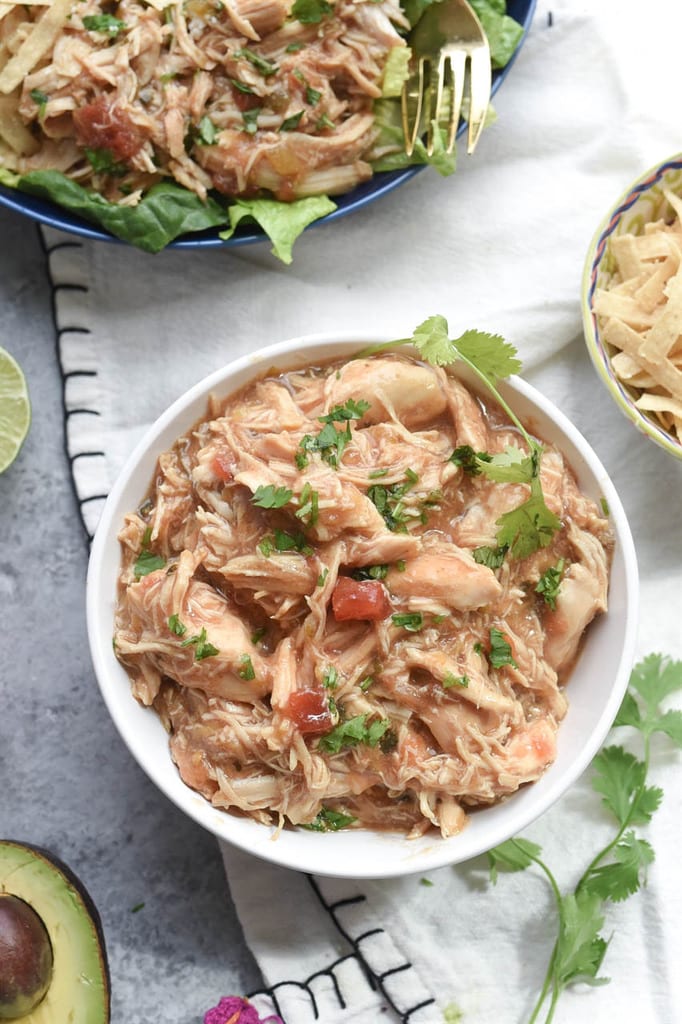 bowl of Crock Pot Shredded Green Chile Chicken