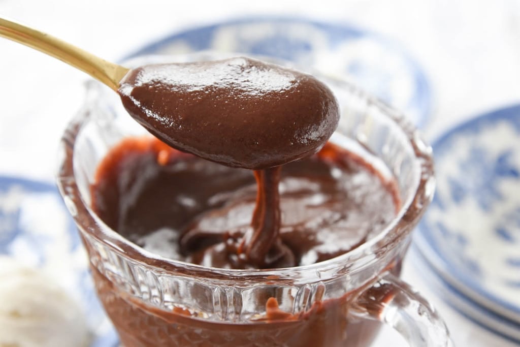 spoon of hot fudge