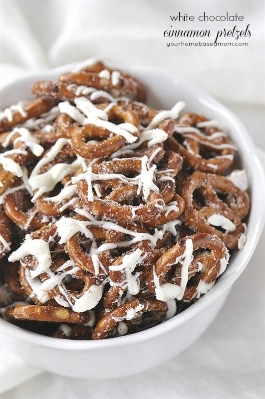White Chocolate Cinnamon Pretzels are amazing! Easy, fast, no baking and DELICIOUS!! My favorite holiday treat!!