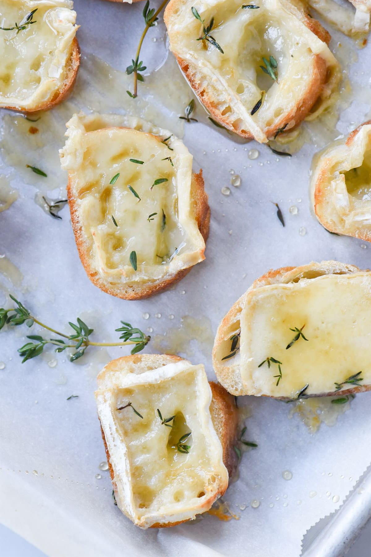 overhead shot of crostini with brie