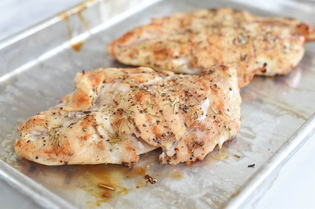 grilled lemon chicken in a pan
