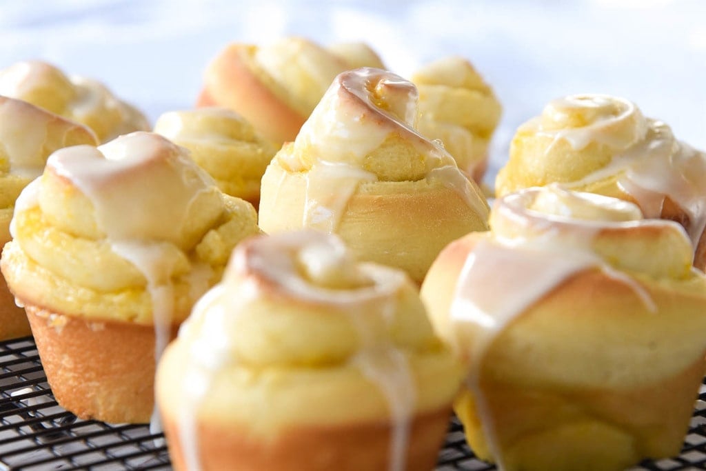 Orange Rolls on a cooling rack