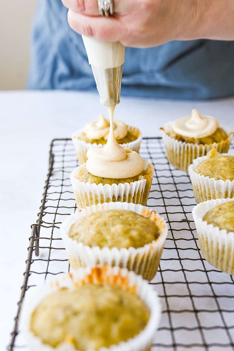 frosting a banana cupcake