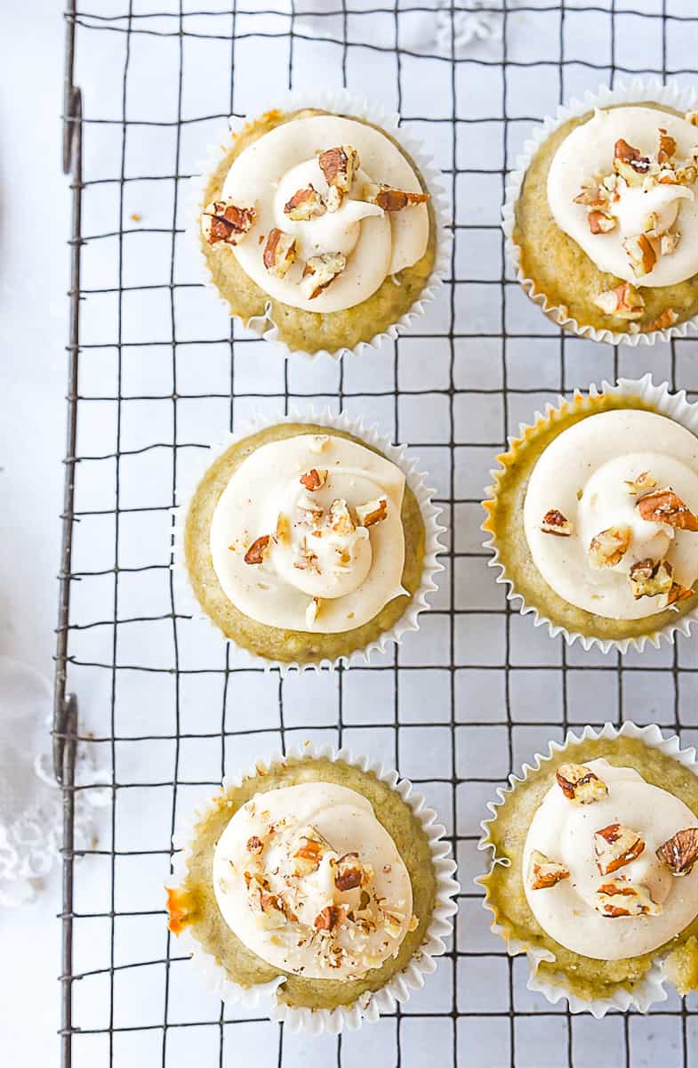 overhead shot of banana cupcakes