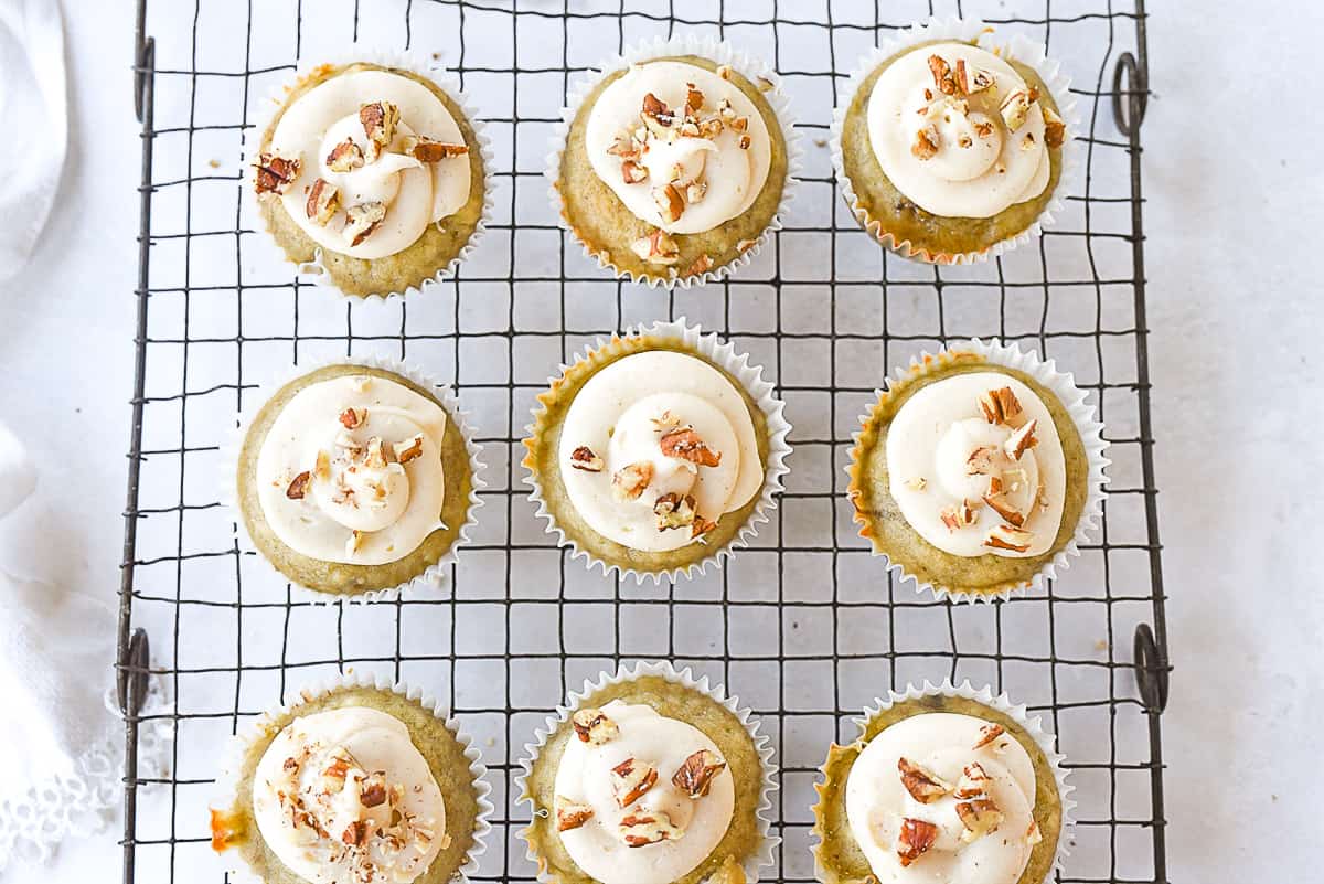 banana cupcakes with nuts on top