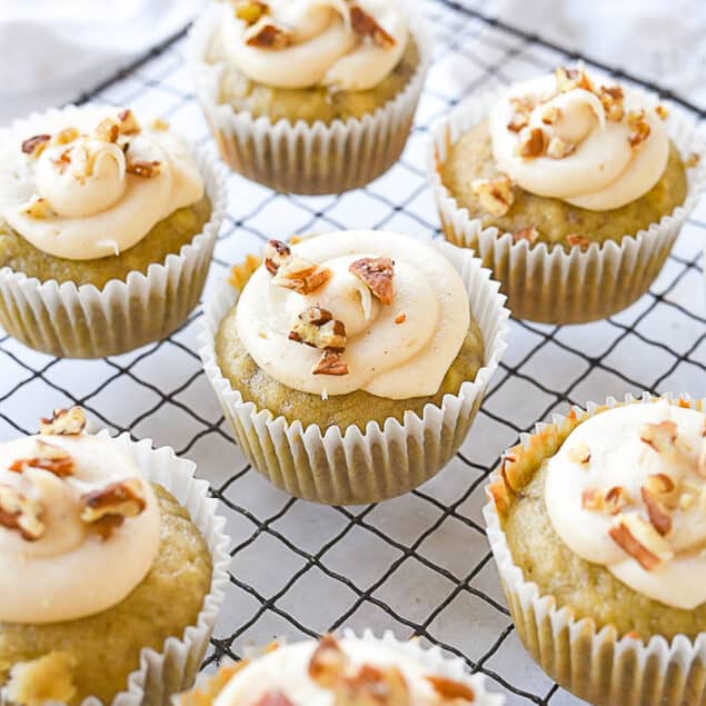 banana cupcakes on a cooling rack