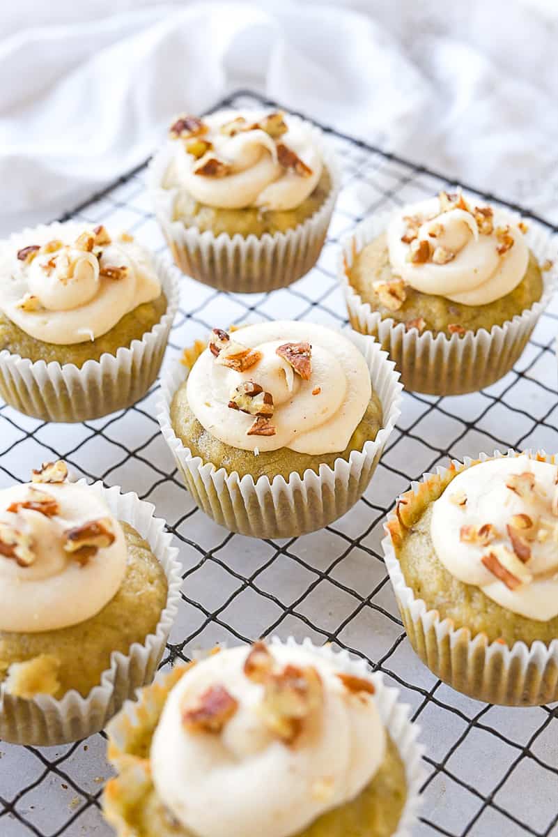 banana cupcakes on a cooling rack
