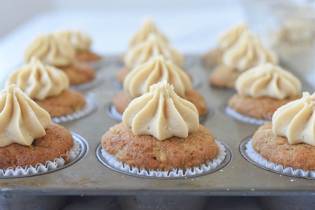 zucchini cupcakes with caramel frosting