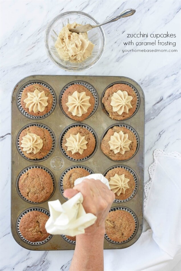 zucchini cupcakes with caramel frosting
