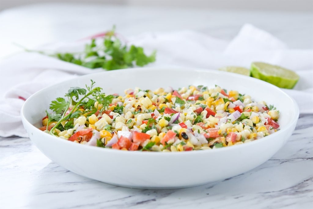 Roasted Corn Salad garnished with parsley