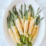 phyllo wrapped asparagus on a plate