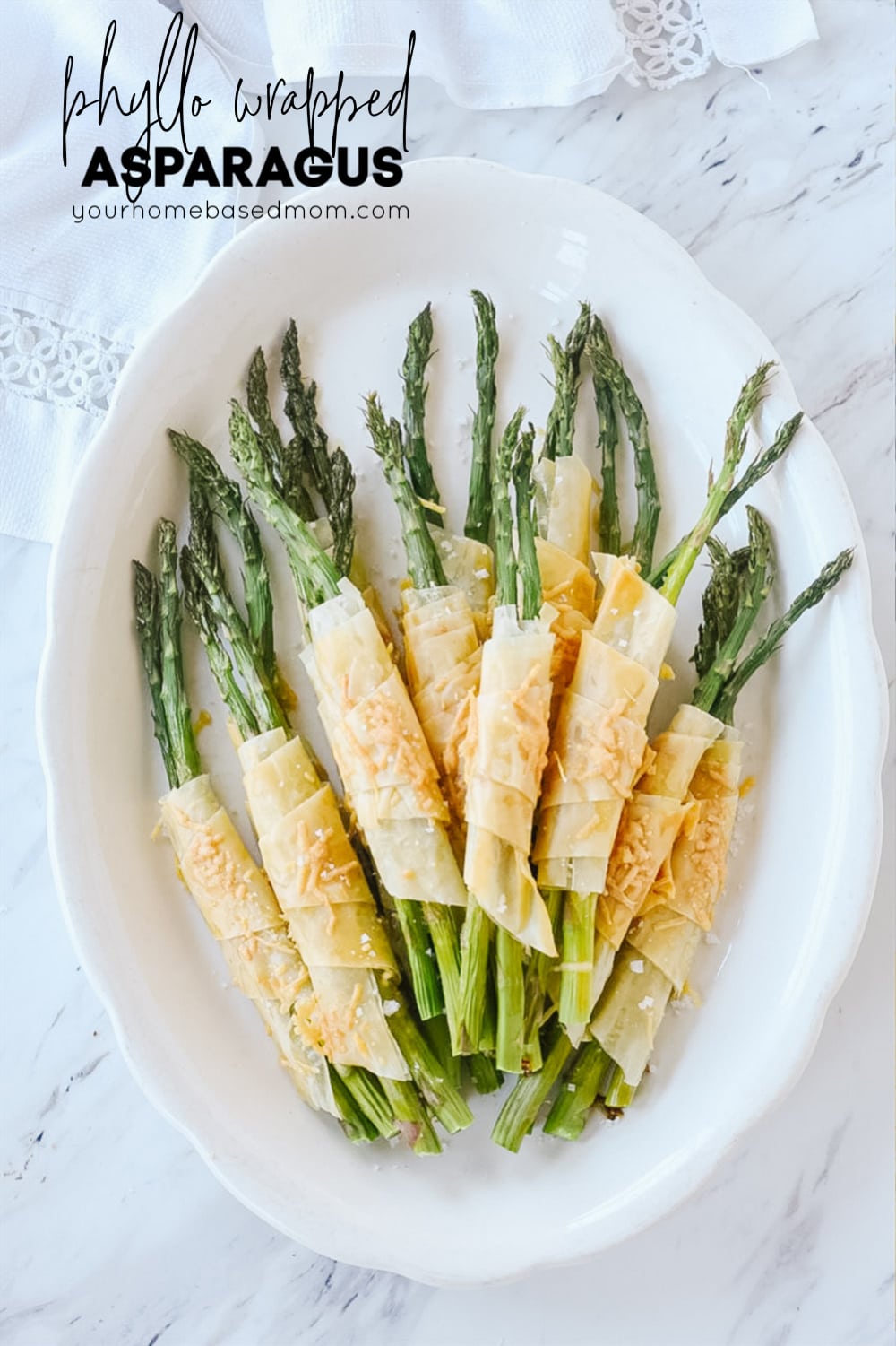 phyllo wrapped asparagus on a plate