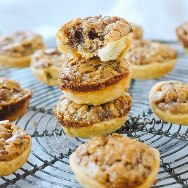 pecan tassies in a stack