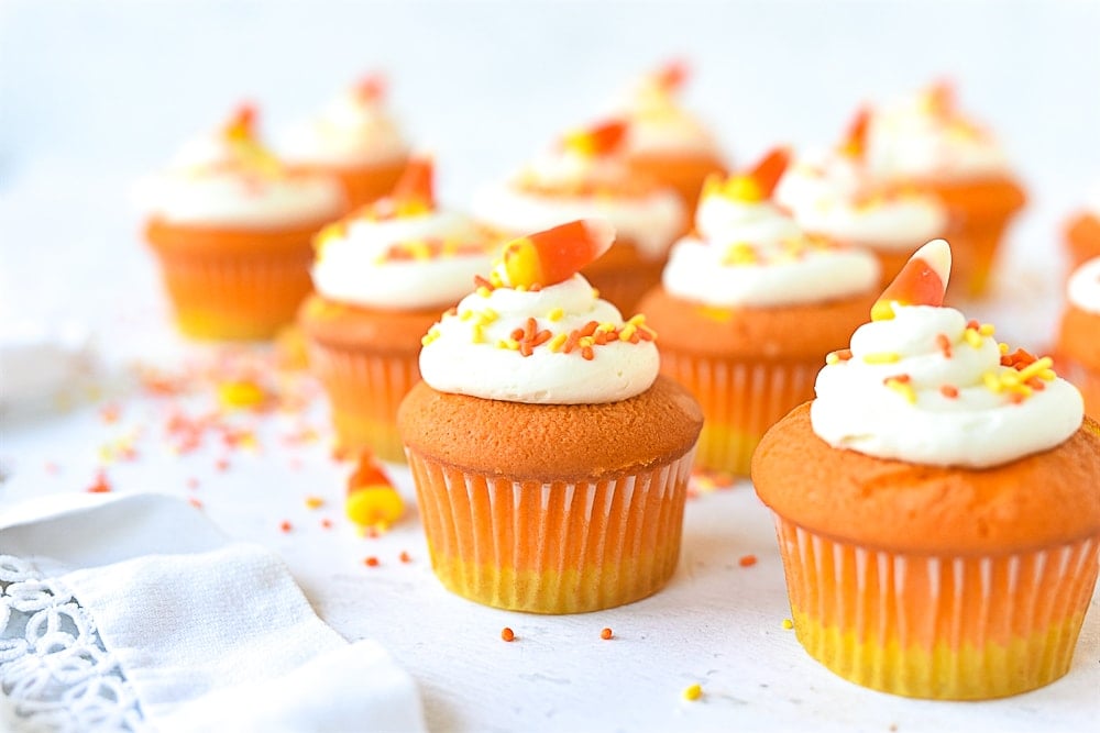 cupcakes with candy corn on them