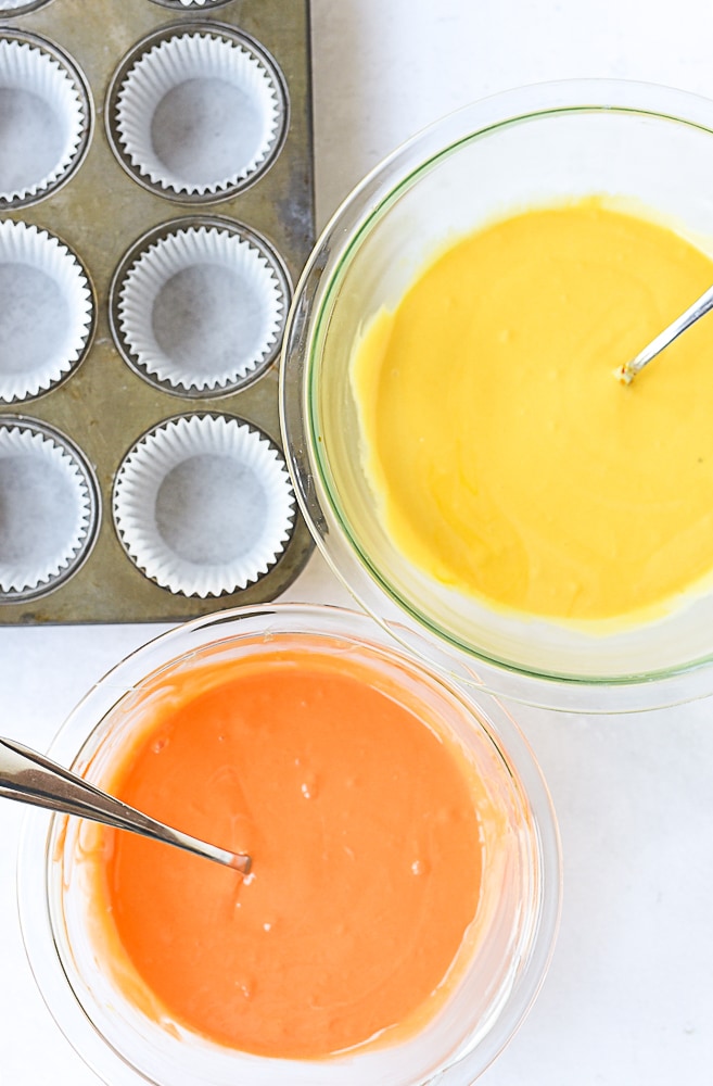 orange and yellow cake batter