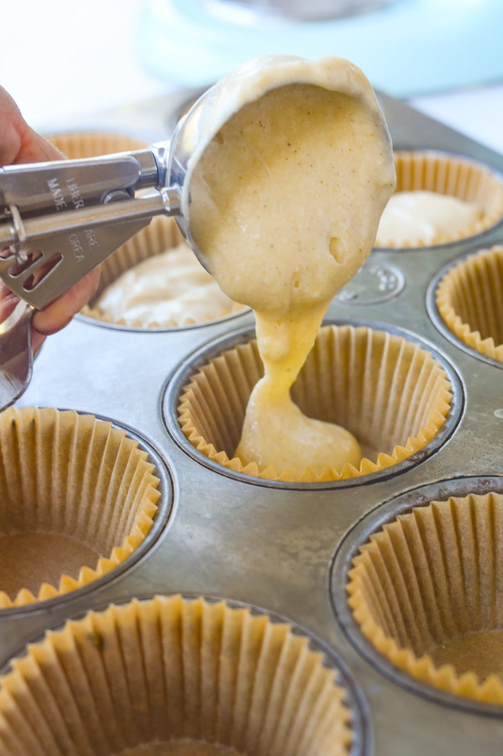 Filling cupcake liners with batter