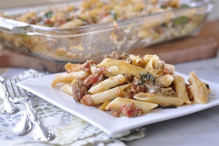 Baked Ziti with Sausage and Spinach Recipe from Your Homebased Mom