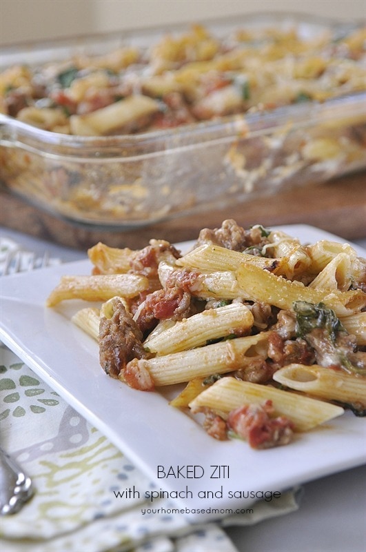 Baked Ziti with sausage and spinach