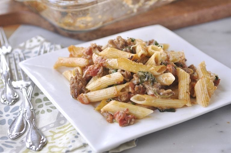 Baked Ziti with Sausage and Spinach Recipe from Your Homebased Mom