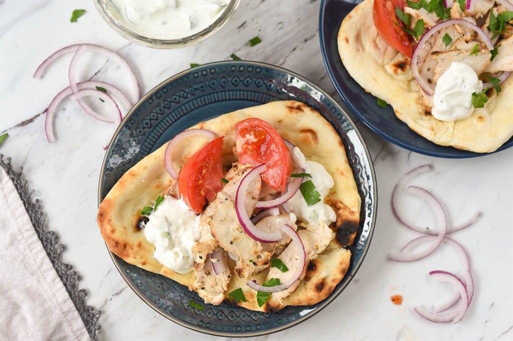 Chicken Gyro on a blue plate