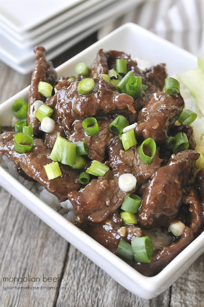 Mongolian Beef over rice with diced green onions
