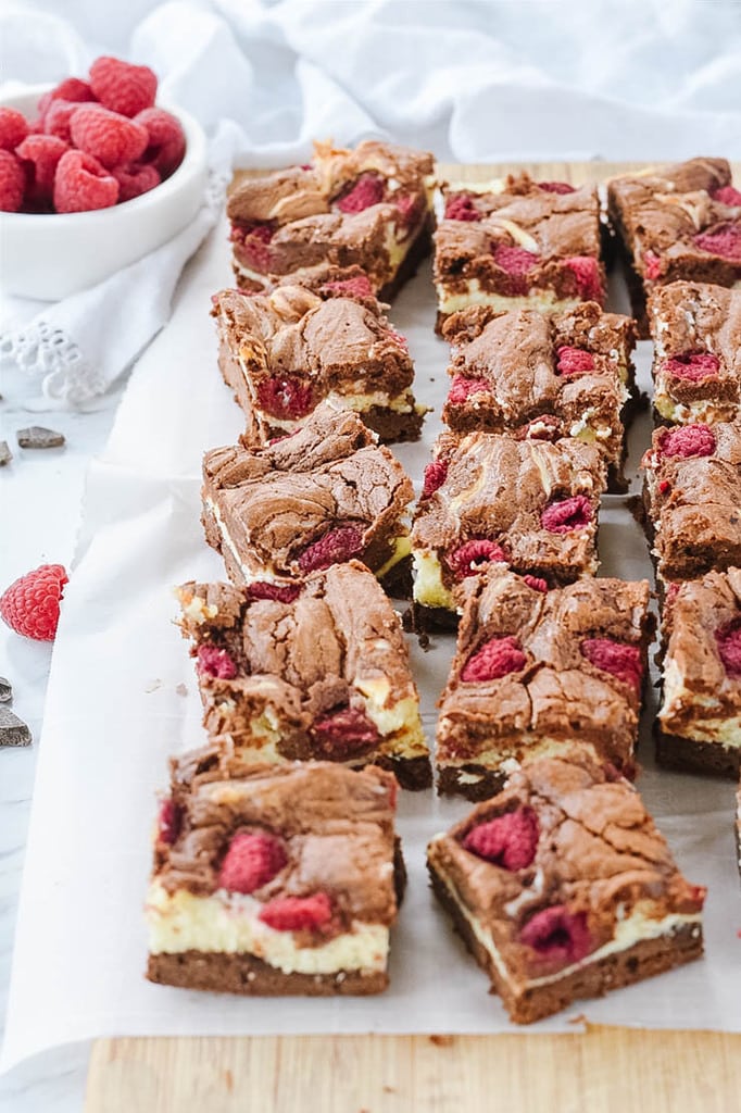 pan of raspberry cream cheese brownies