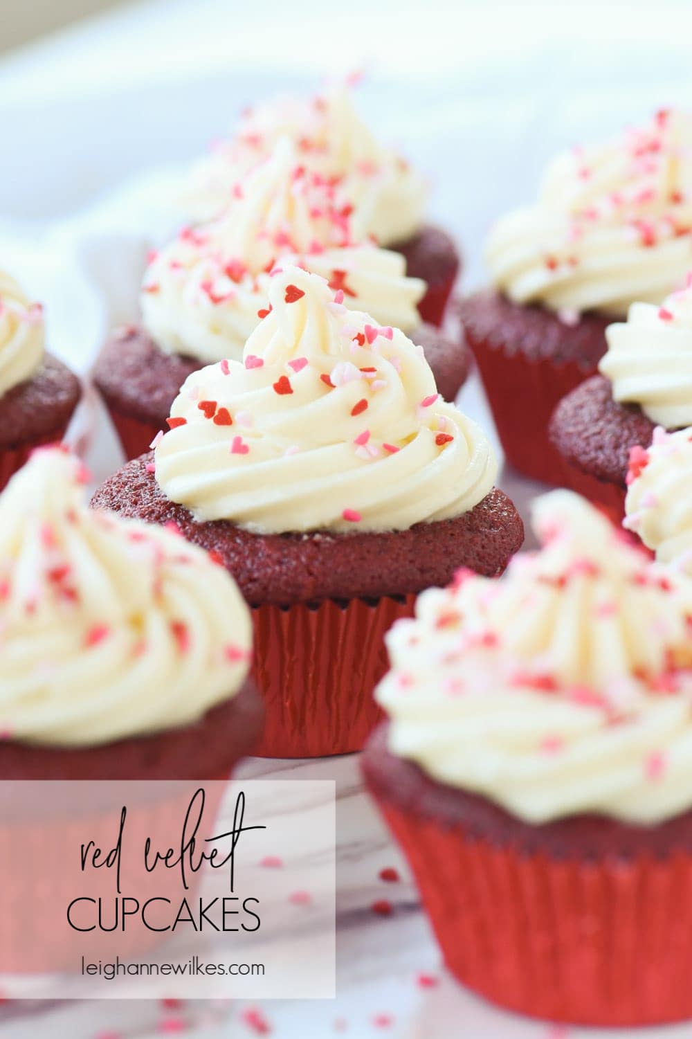 red velvet cupcake with cream cheese frosting.