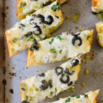 closeup of olive cheese bread
