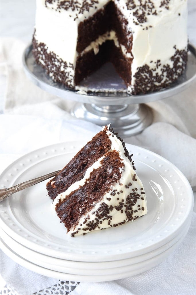 slice of chocolate cake on a plate