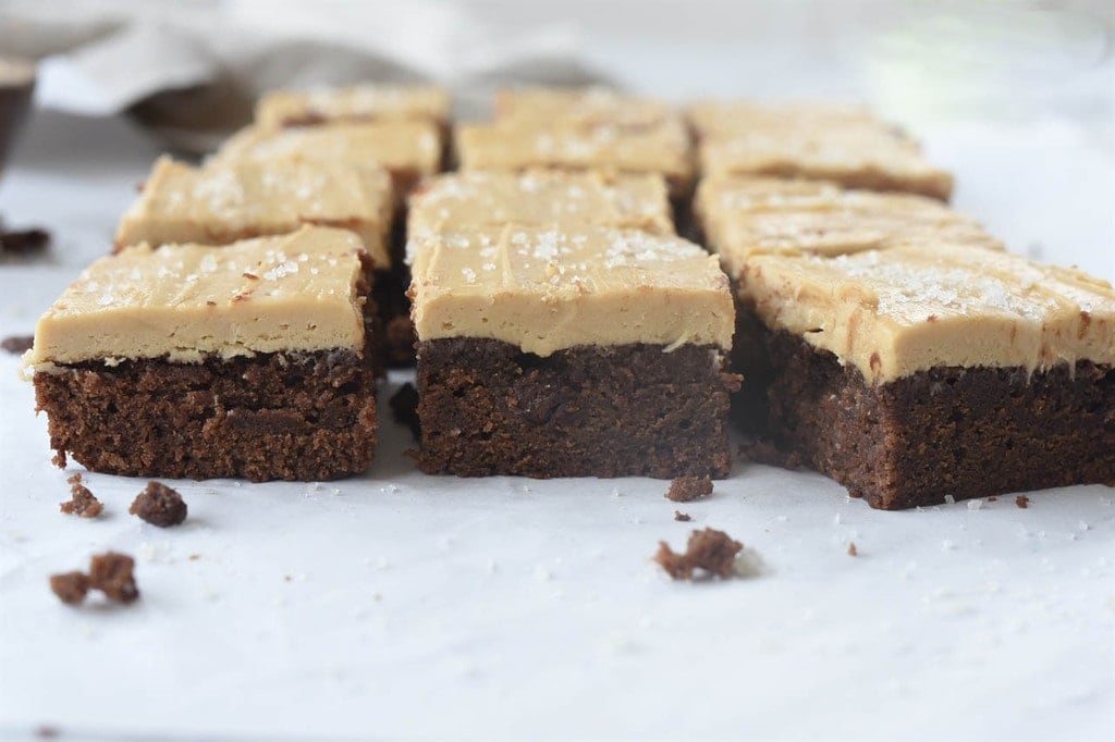  Sliced Double Chocolate Brownies Salted Caramel Frosting