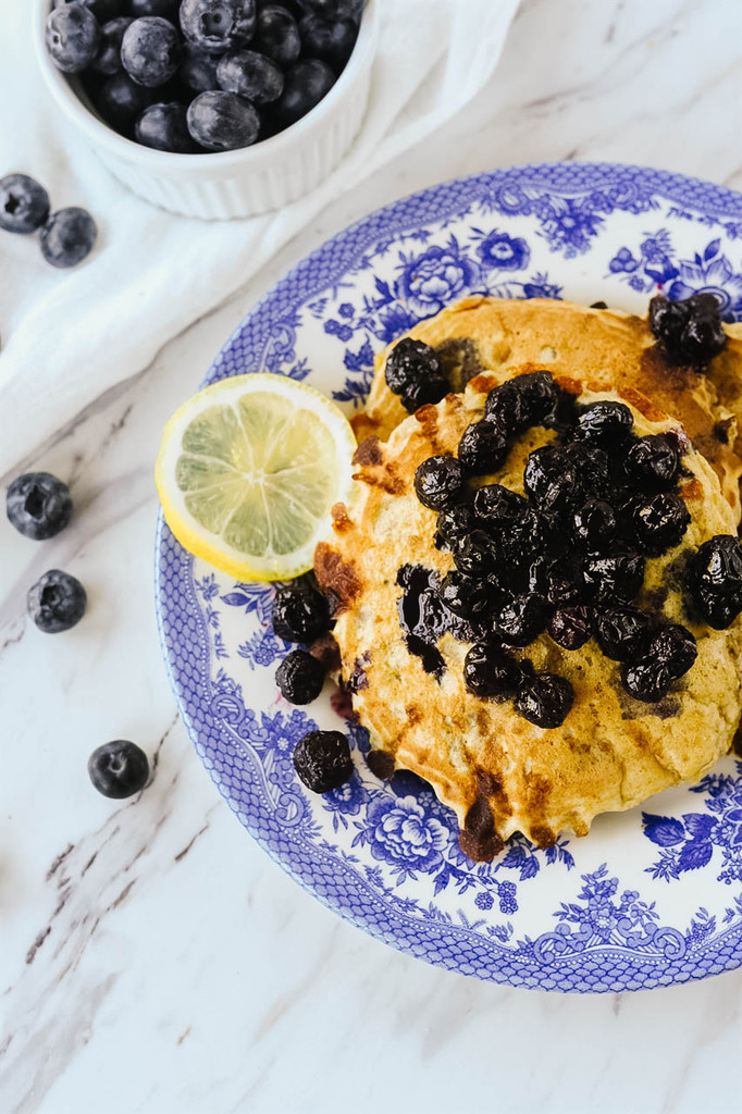 Lemon Pancakes with blueberry compote