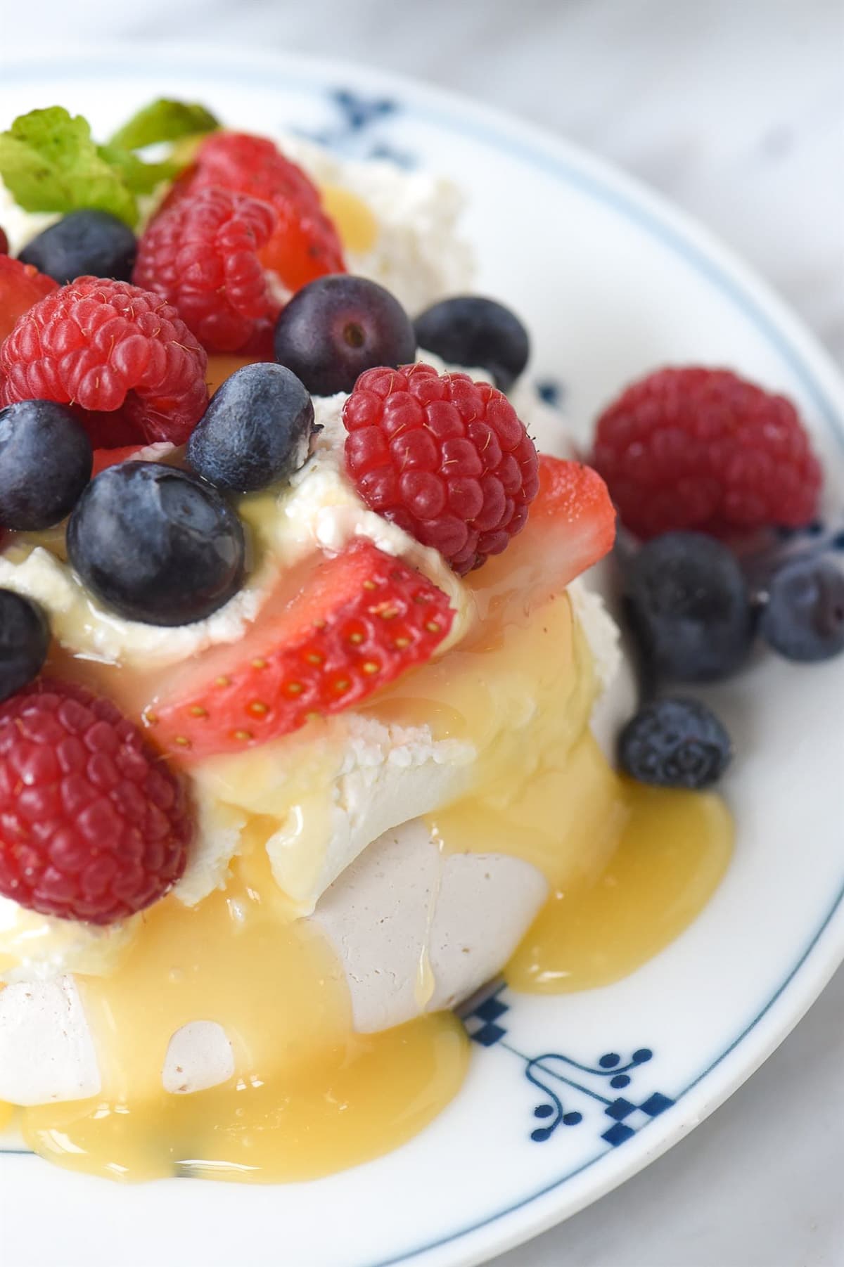 closeup of pavlova dessert