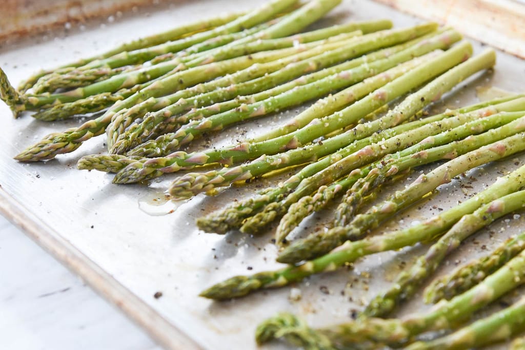 Balsamic Asparagus on a roasting pan