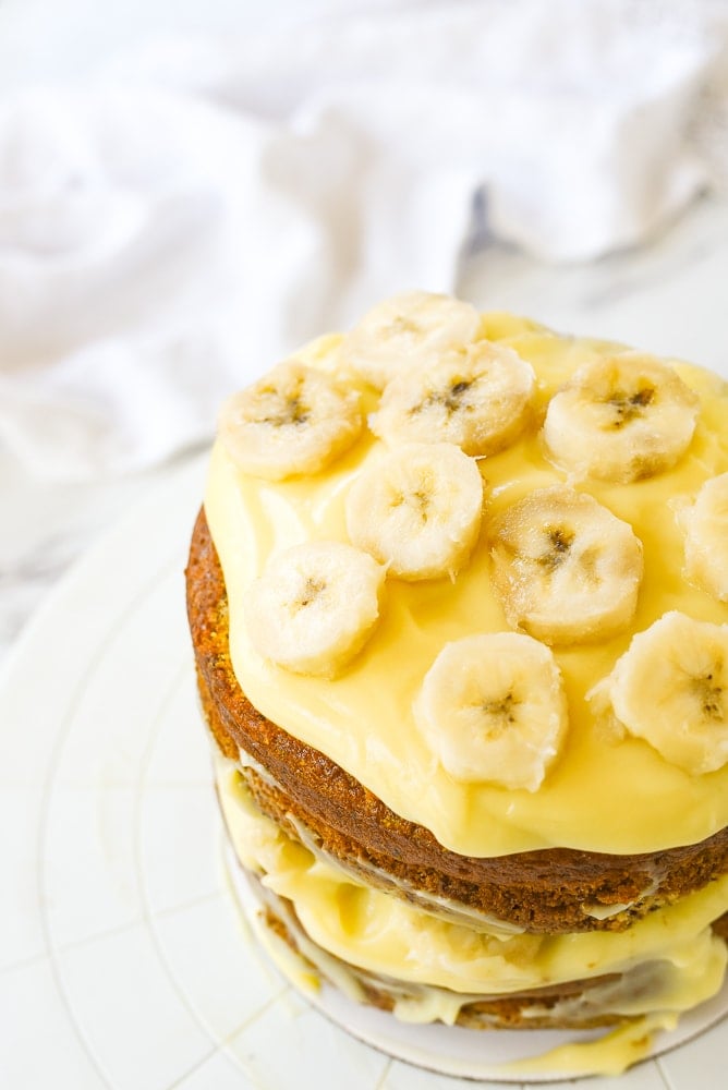 sliced bananas on top of cake