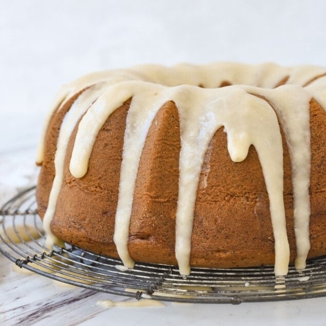 glazed poppy seed cake on a plate