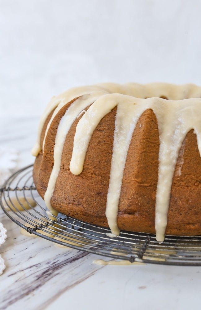 side view of poppy seed cake