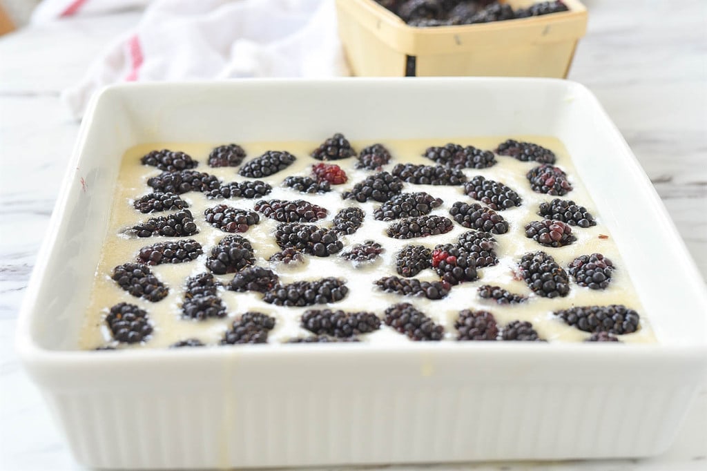 marionberry cobbler ready to go into the oven