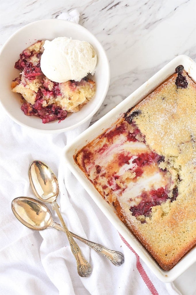 marionberry cobbler being dished up