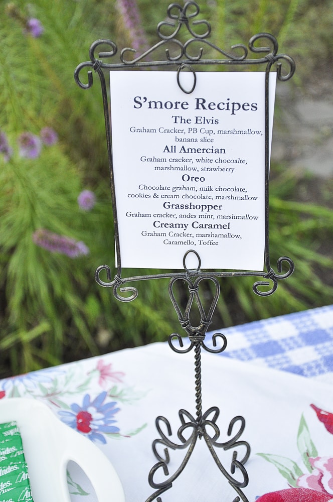 s'mores bar menu